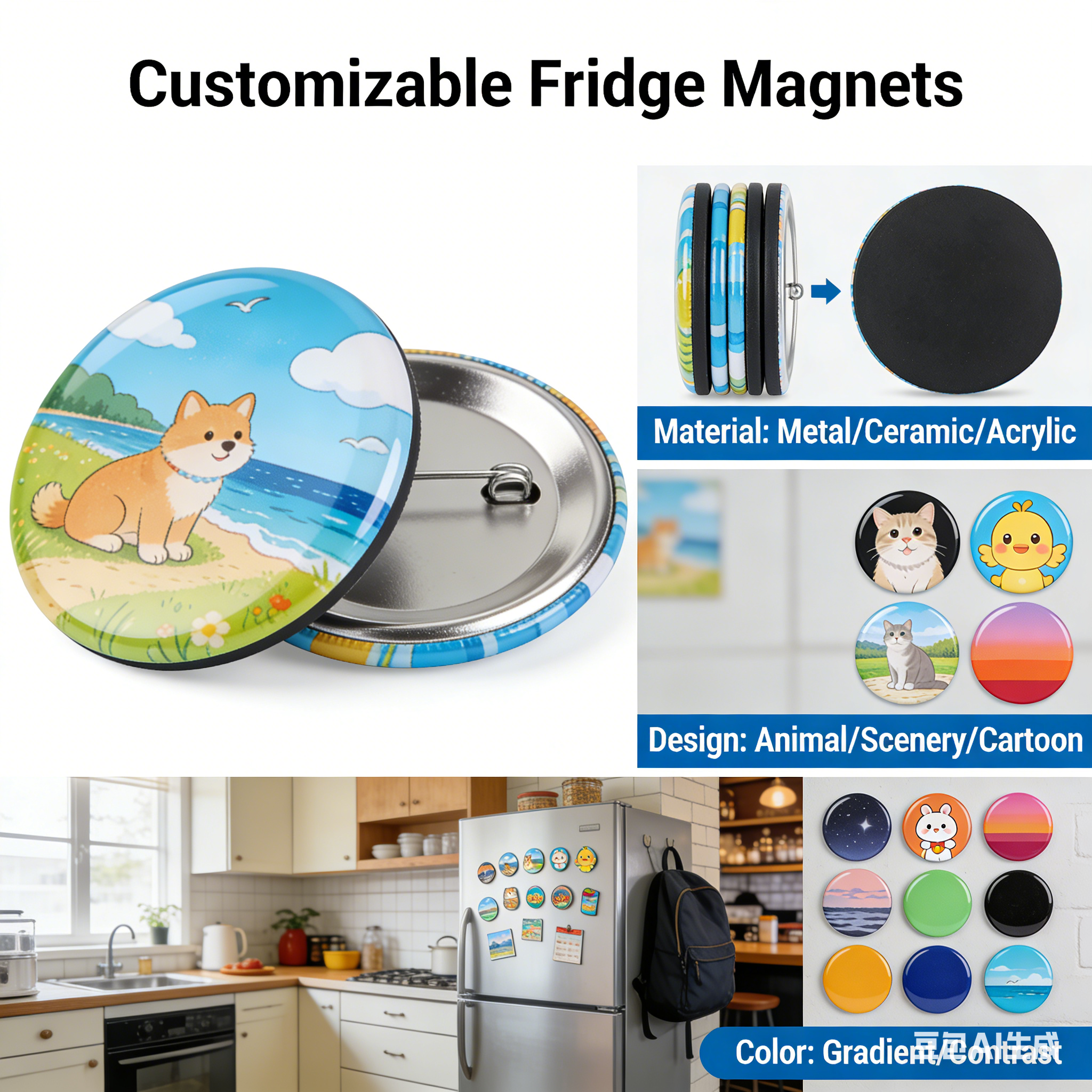 Custom Magnet Fridge Refrigerator Silver Enamel Logo Letter Magnetic Fridge 2d 3D Cute Cartoon Zinc Alloy Metal Fridge Magnet
